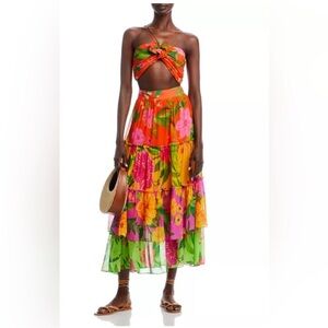 FARM Rio multicolored ruffed midi skirt